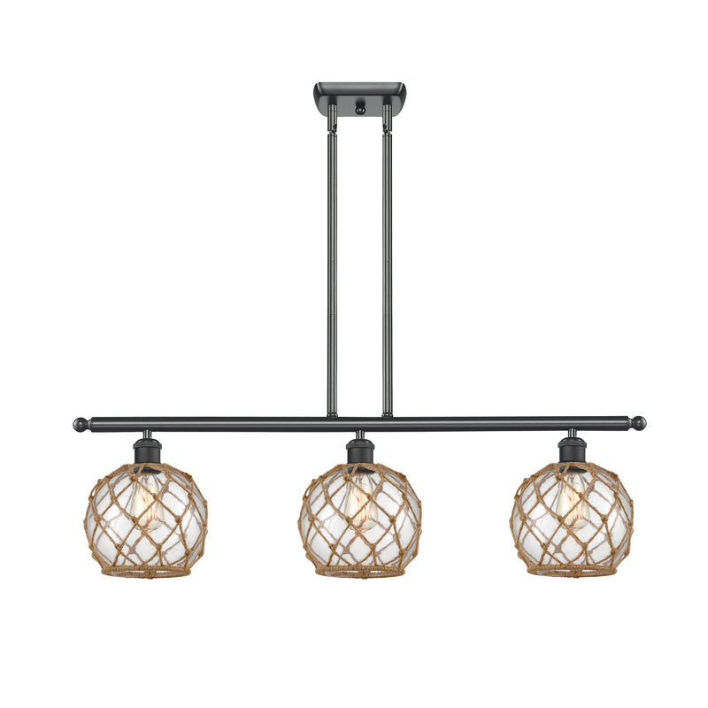 Farmhouse Rope Island Light shown in the Matte Black finish with a Clear Glass with Brown Rope shade