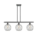 Farmhouse Rope Island Light shown in the Matte Black finish with a Clear Glass with White Rope shade