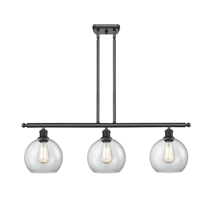 Athens Island Light shown in the Matte Black finish with a Clear shade