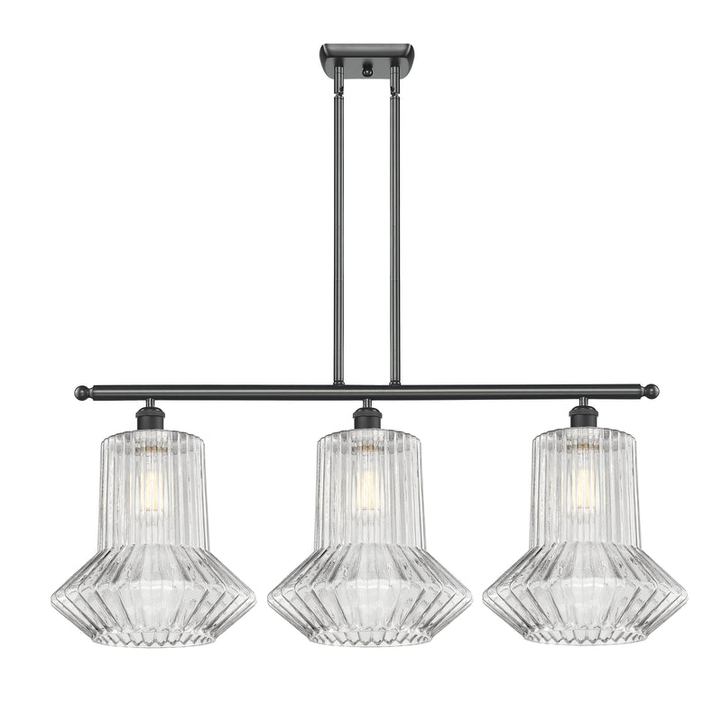 Springwater Island Light shown in the Matte Black finish with a Clear Spiral Fluted shade