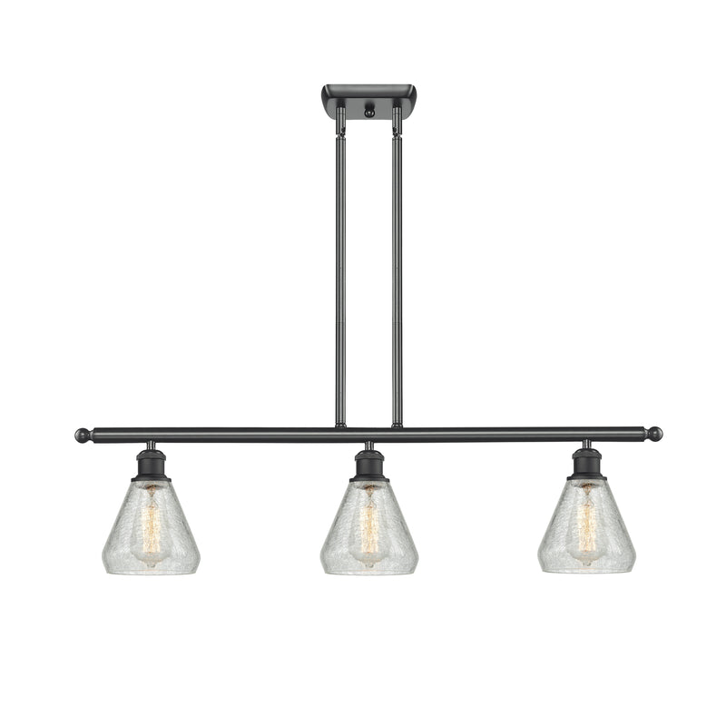 Conesus Island Light shown in the Matte Black finish with a Clear Crackle shade