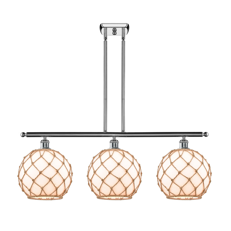 Farmhouse Rope Island Light shown in the Polished Chrome finish with a White Glass with Brown Rope shade