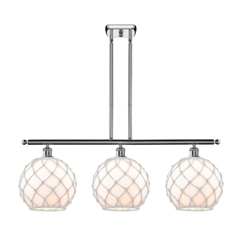 Farmhouse Rope Island Light shown in the Polished Chrome finish with a White Glass with White Rope shade