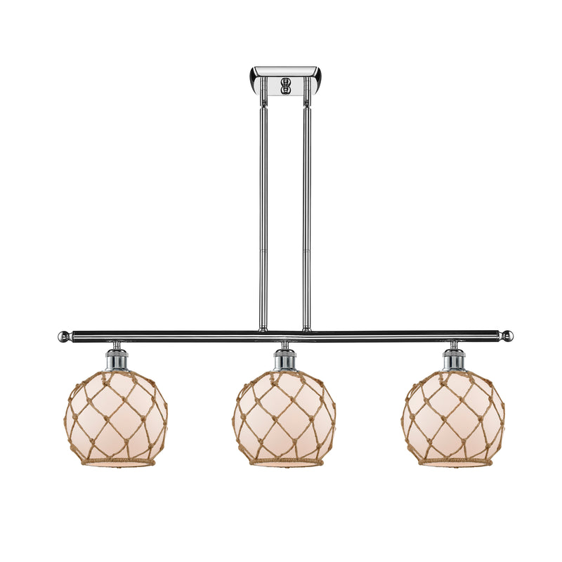 Farmhouse Rope Island Light shown in the Polished Chrome finish with a White Glass with Brown Rope shade