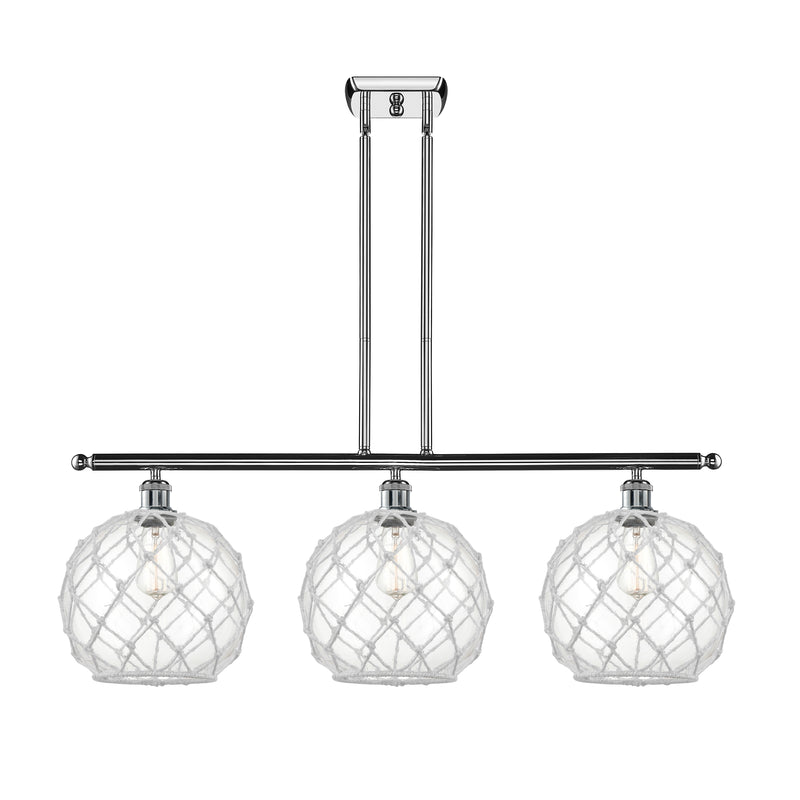 Farmhouse Rope Island Light shown in the Polished Chrome finish with a Clear Glass with White Rope shade