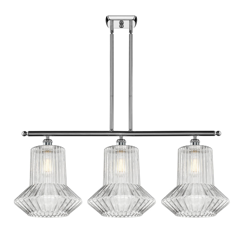 Springwater Island Light shown in the Polished Chrome finish with a Clear Spiral Fluted shade