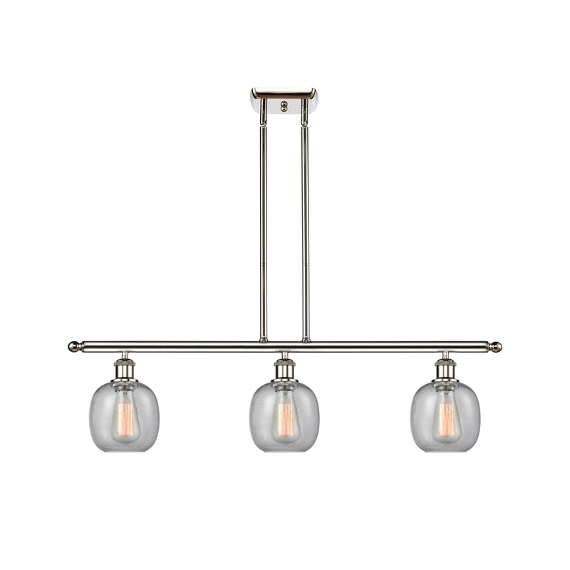 Belfast Island Light shown in the Polished Nickel finish with a Seedy shade