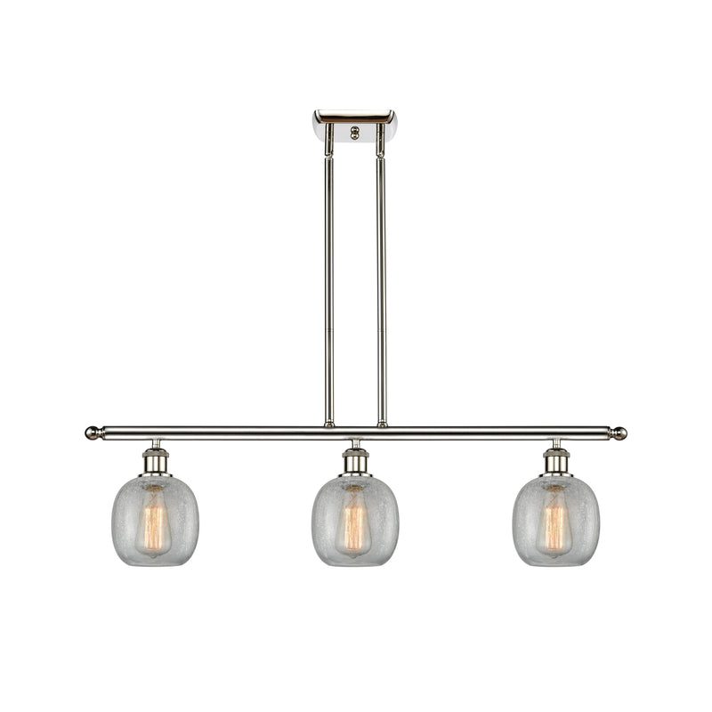 Belfast Island Light shown in the Polished Nickel finish with a Clear Crackle shade