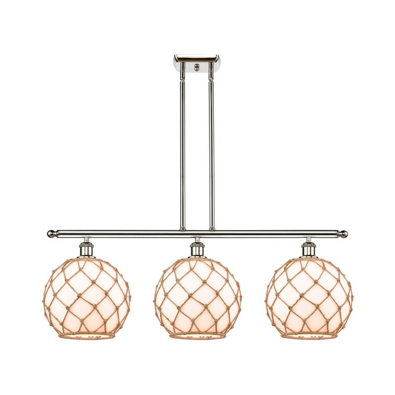 Farmhouse Rope Island Light shown in the Polished Nickel finish with a White Glass with Brown Rope shade