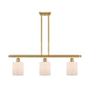 Cobbleskill Island Light shown in the Satin Gold finish with a Matte White shade