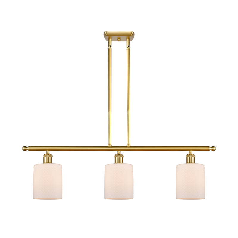 Cobbleskill Island Light shown in the Satin Gold finish with a Matte White shade