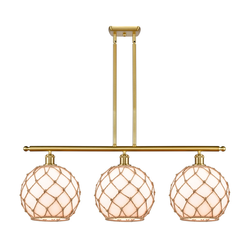 Farmhouse Rope Island Light shown in the Satin Gold finish with a White Glass with Brown Rope shade