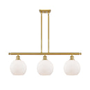 Athens Island Light shown in the Satin Gold finish with a Matte White shade