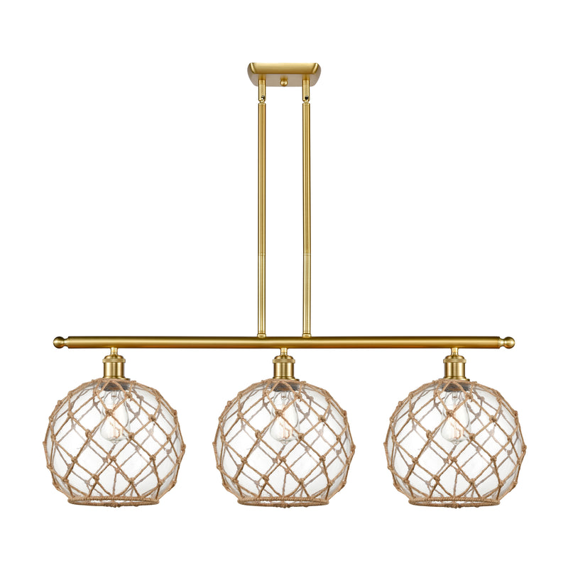 Farmhouse Rope Island Light shown in the Satin Gold finish with a Clear Glass with Brown Rope shade