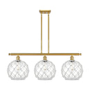 Farmhouse Rope Island Light shown in the Satin Gold finish with a Clear Glass with White Rope shade