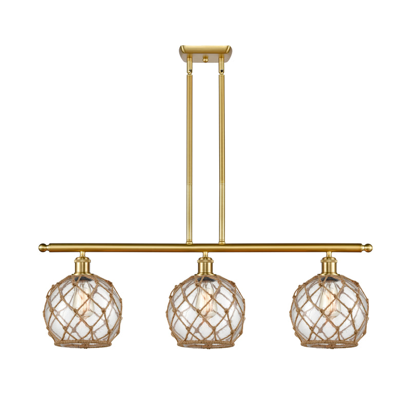 Farmhouse Rope Island Light shown in the Satin Gold finish with a Clear Glass with Brown Rope shade