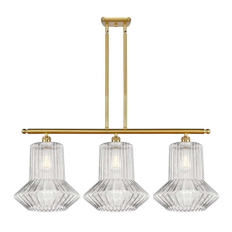 Springwater Island Light shown in the Satin Gold finish with a Clear Spiral Fluted shade