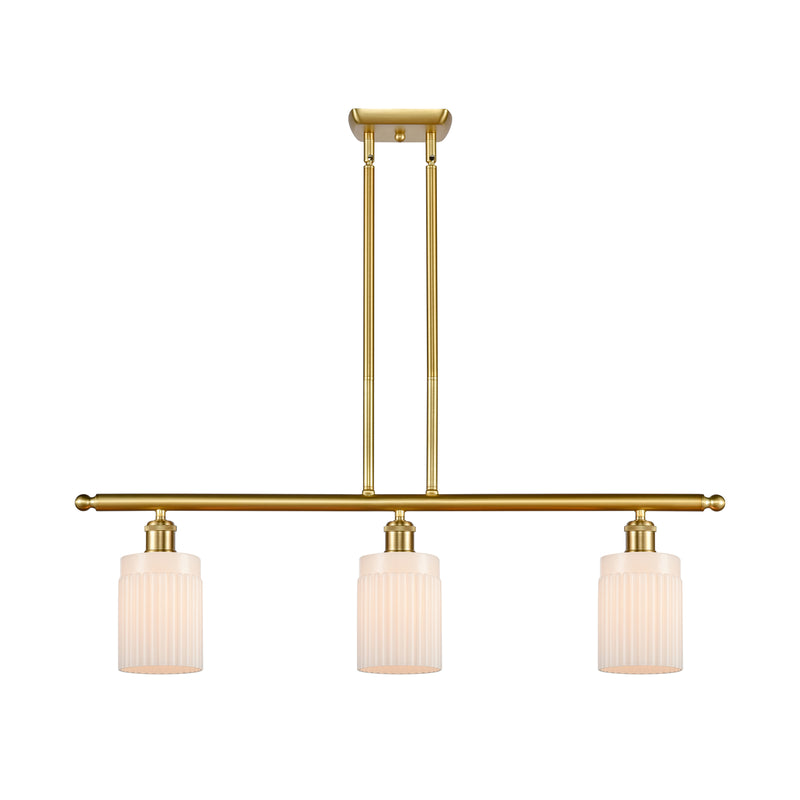 Hadley Island Light shown in the Satin Gold finish with a Matte White shade