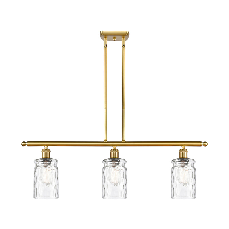 Candor Island Light shown in the Satin Gold finish with a Clear Waterglass shade