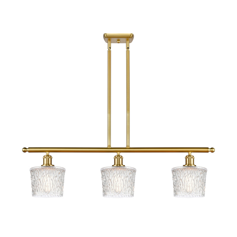 Niagra Island Light shown in the Satin Gold finish with a Clear shade