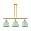 Plymouth Dome Island Light shown in the Satin Gold finish with a Seafoam shade