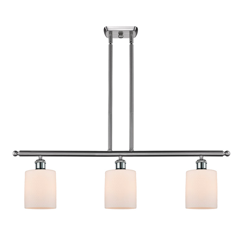 Cobbleskill Island Light shown in the Brushed Satin Nickel finish with a Matte White shade