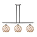 Farmhouse Rope Island Light shown in the Brushed Satin Nickel finish with a White Glass with Brown Rope shade