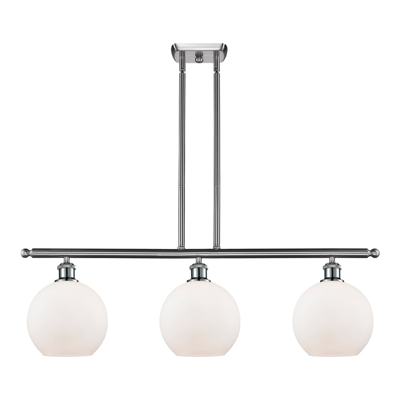 Athens Island Light shown in the Brushed Satin Nickel finish with a Matte White shade