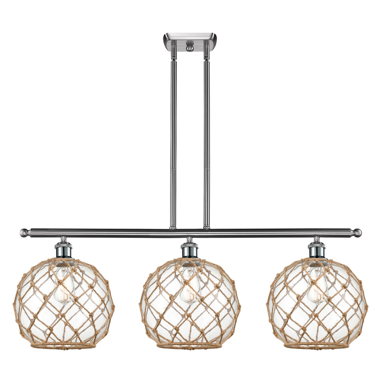 Farmhouse Rope Island Light shown in the Brushed Satin Nickel finish with a Clear Glass with Brown Rope shade