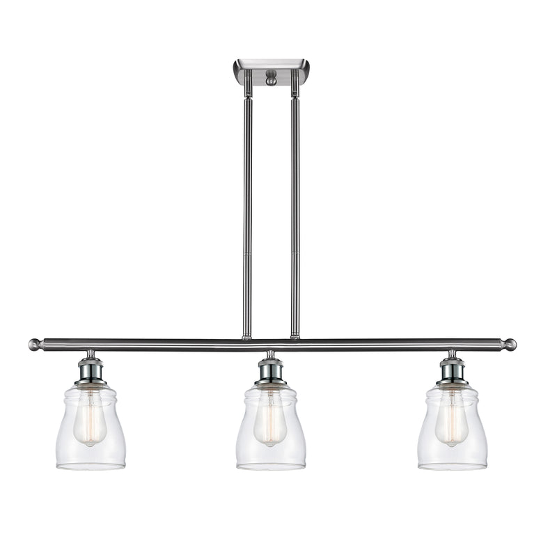 Ellery Island Light shown in the Brushed Satin Nickel finish with a Clear shade