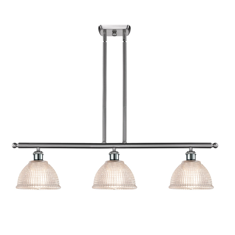 Arietta Island Light shown in the Brushed Satin Nickel finish with a Clear shade