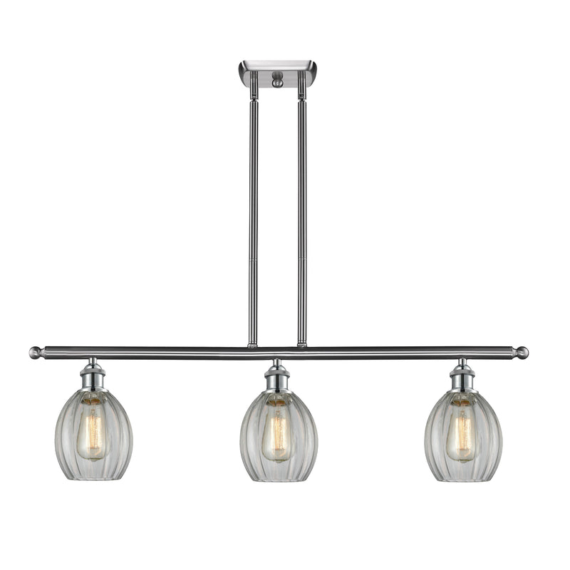 Eaton Island Light shown in the Brushed Satin Nickel finish with a Clear shade