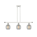 Belfast Island Light shown in the White and Polished Chrome finish with a Clear Crackle shade