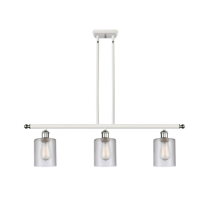 Cobbleskill Island Light shown in the White and Polished Chrome finish with a Clear shade