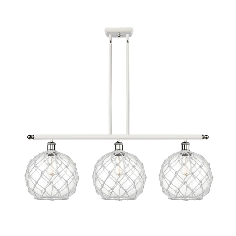 Farmhouse Rope Island Light shown in the White and Polished Chrome finish with a Clear Glass with White Rope shade