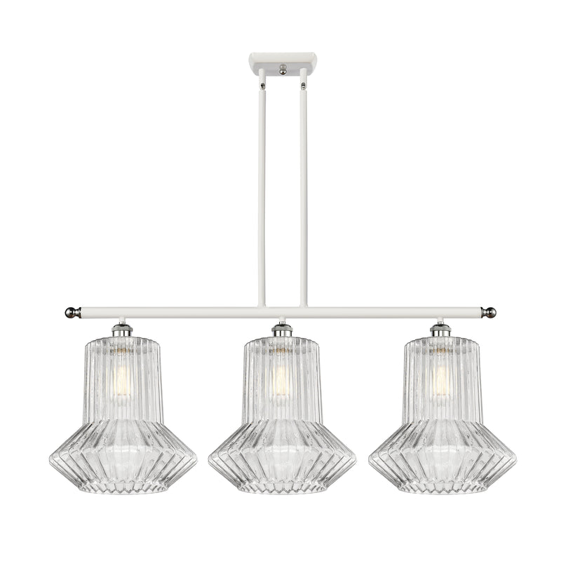 Springwater Island Light shown in the White and Polished Chrome finish with a Clear Spiral Fluted shade