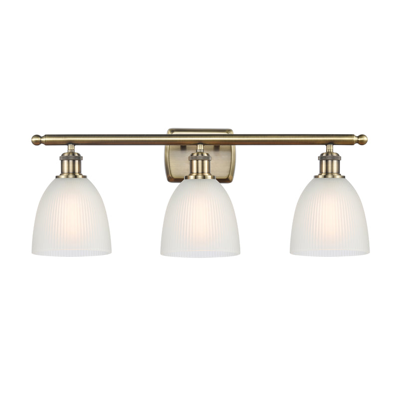 Castile Bath Vanity Light shown in the Antique Brass finish with a White shade