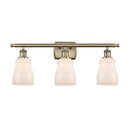 Ellery Bath Vanity Light shown in the Antique Brass finish with a White shade