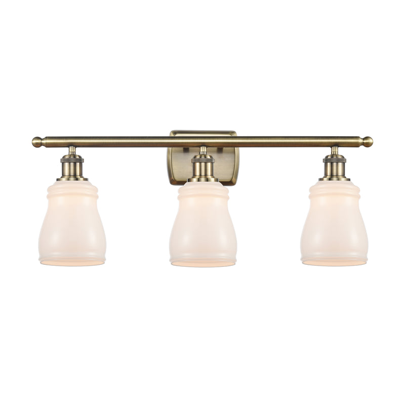 Ellery Bath Vanity Light shown in the Antique Brass finish with a White shade