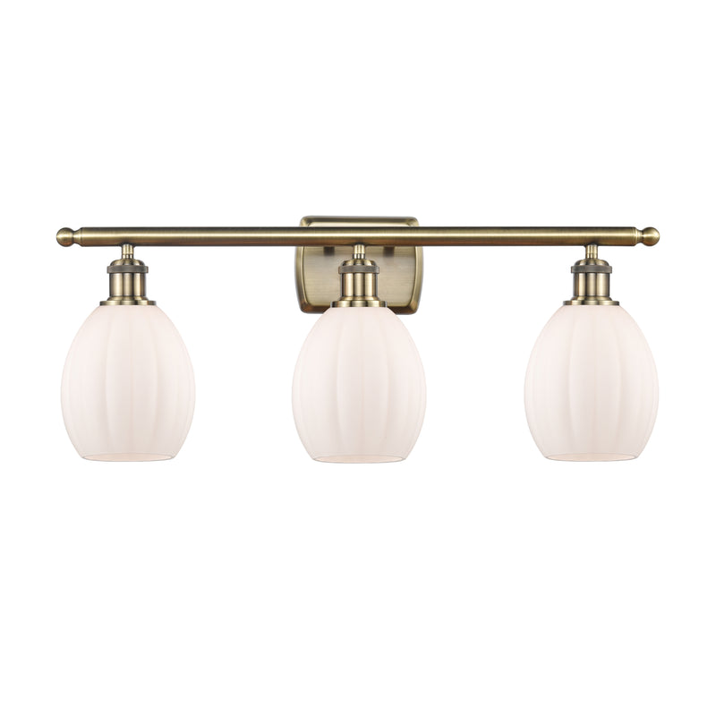 Eaton Bath Vanity Light shown in the Antique Brass finish with a Matte White shade