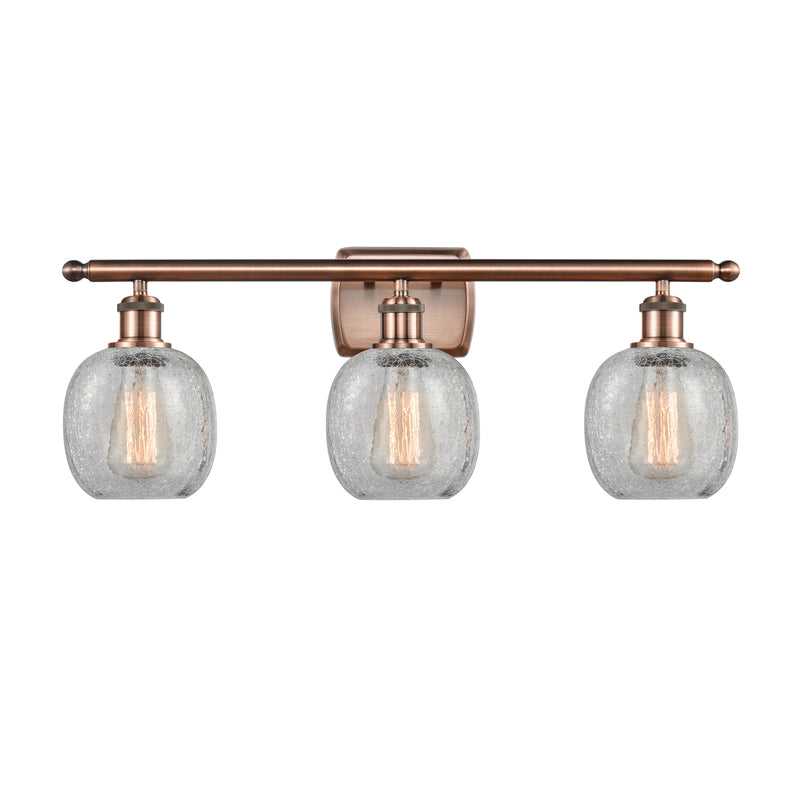 Belfast Bath Vanity Light shown in the Antique Copper finish with a Clear Crackle shade