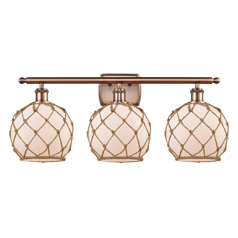 Farmhouse Rope Bath Vanity Light shown in the Antique Copper finish with a White Glass with Brown Rope shade