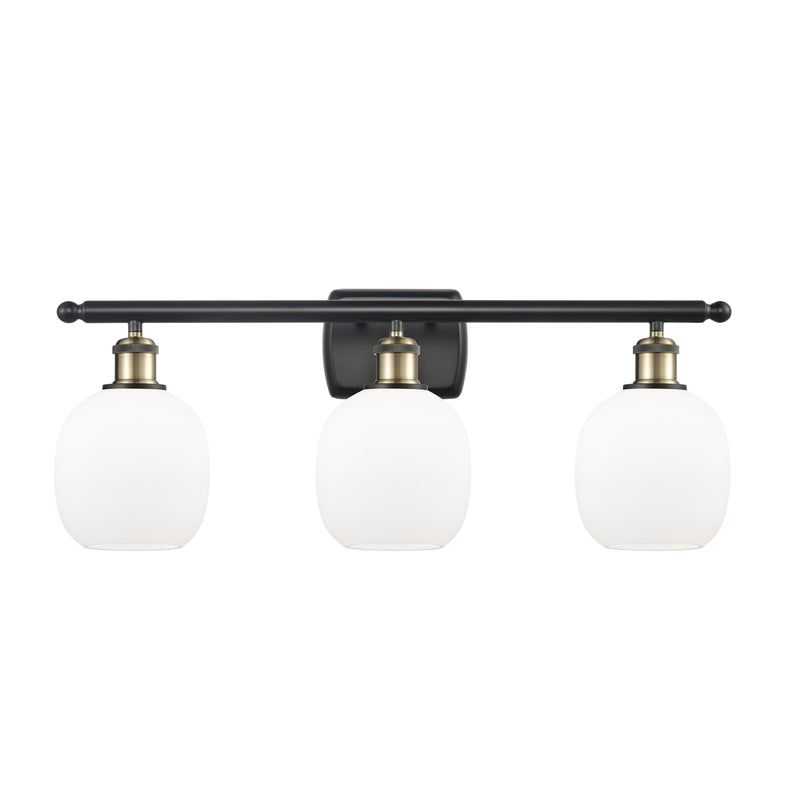 Belfast Bath Vanity Light shown in the Black Antique Brass finish with a Matte White shade