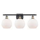 Athens Bath Vanity Light shown in the Black Antique Brass finish with a Matte White shade