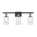 Clymer Bath Vanity Light shown in the Black Antique Brass finish with a Clear shade