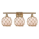 Farmhouse Rope Bath Vanity Light shown in the Brushed Brass finish with a White Glass with Brown Rope shade