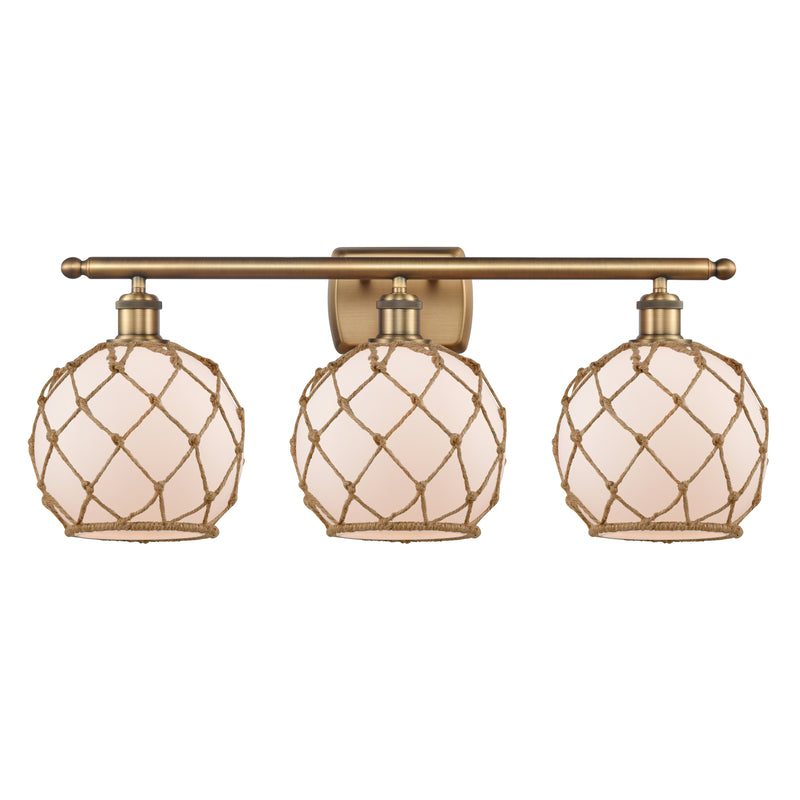 Farmhouse Rope Bath Vanity Light shown in the Brushed Brass finish with a White Glass with Brown Rope shade