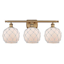 Farmhouse Rope Bath Vanity Light shown in the Brushed Brass finish with a White Glass with White Rope shade