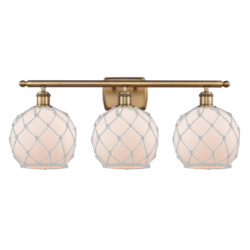 Farmhouse Rope Bath Vanity Light shown in the Brushed Brass finish with a White Glass with White Rope shade