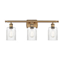 Hadley Bath Vanity Light shown in the Brushed Brass finish with a Clear shade